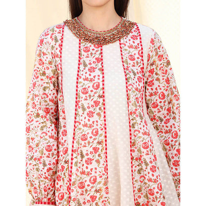 Nikasha Ivory Floral Printed Balloon Sleeves Kurta And Sharara With Dupatta (Set of 3)