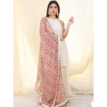 Nikasha Off White Patterned Sleeveless Kurta And Sharara With Dupatta (Set of 3)