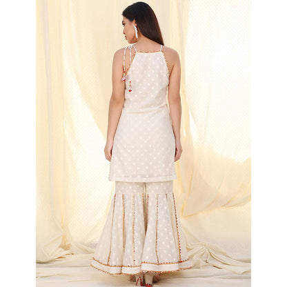 Nikasha Off White Patterned Sleeveless Kurta And Sharara With Dupatta (Set of 3)