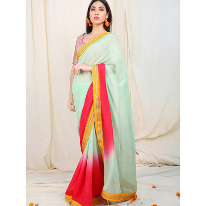 Nikasha Sea Green Mirror Work Embellished Saree With Stitched Blouse