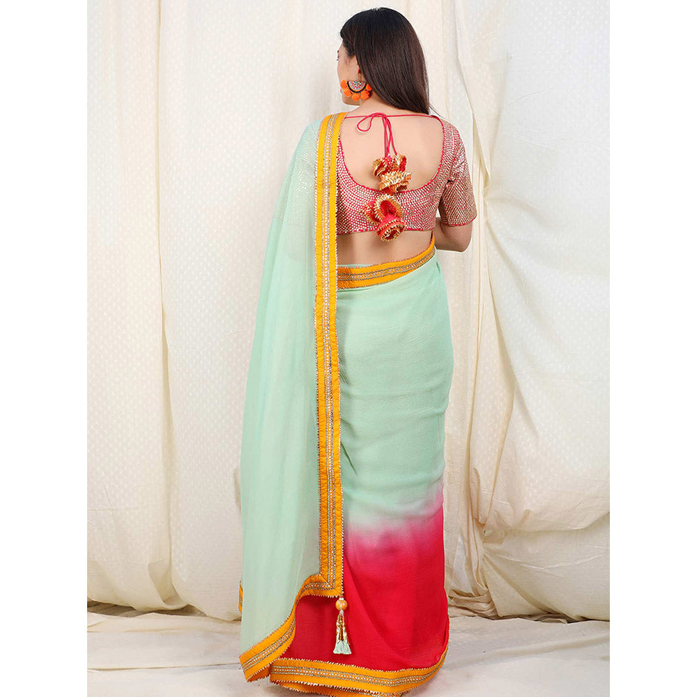Nikasha Sea Green Mirror Work Embellished Saree With Stitched Blouse