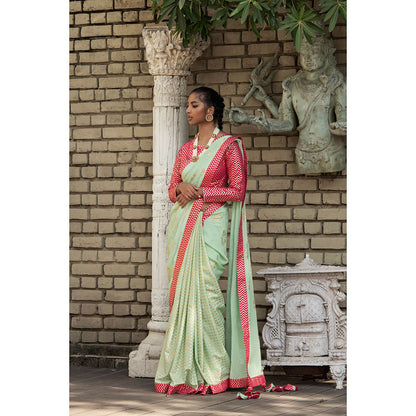 Nikasha Green Floral Saree With Stitched Blouse