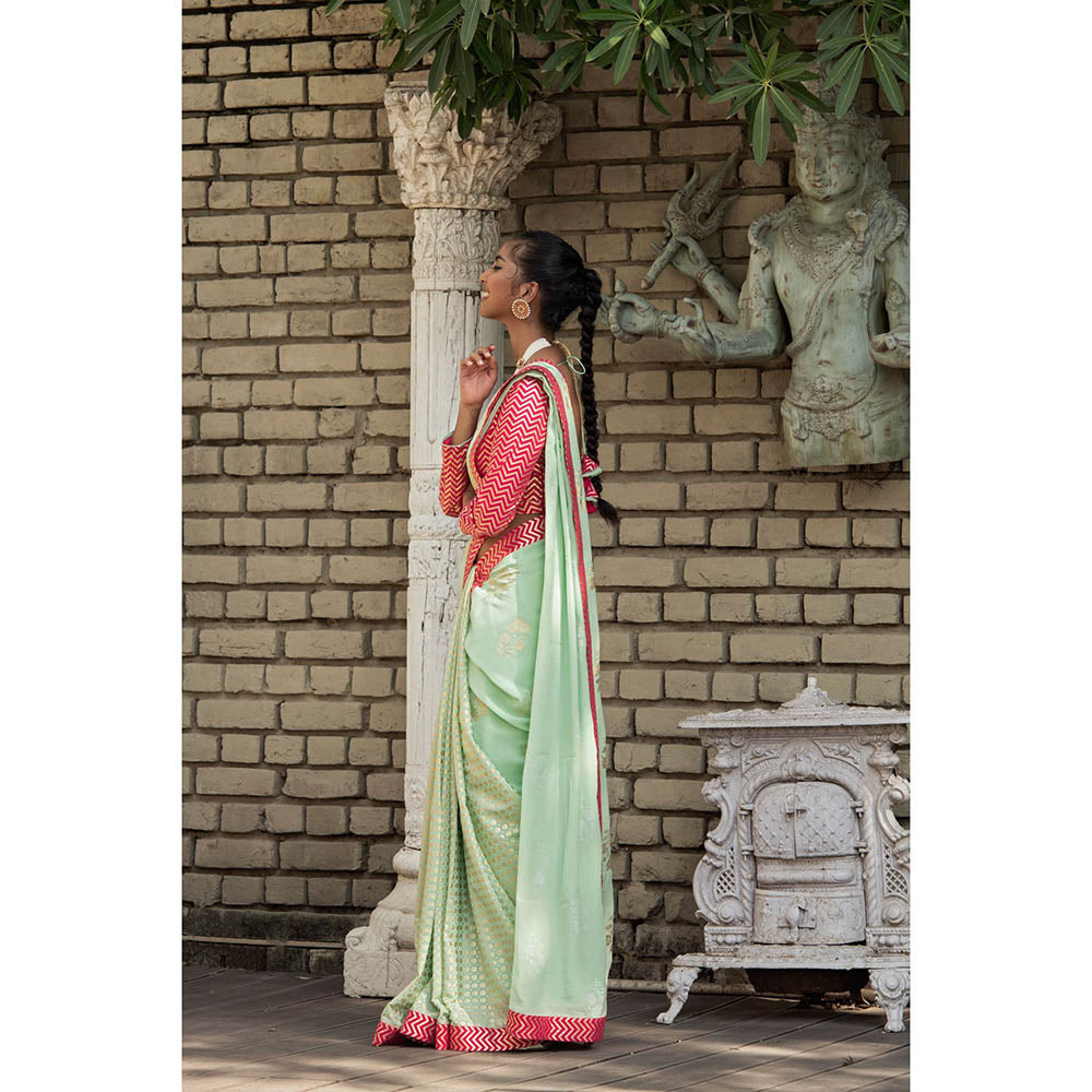 Nikasha Green Floral Saree With Stitched Blouse