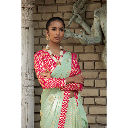 Nikasha Green Floral Saree With Stitched Blouse