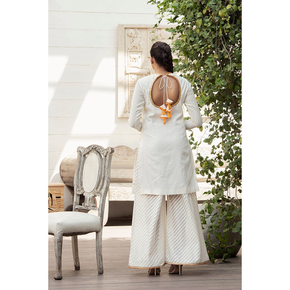 Nikasha White Woven Kurta With Palazzo & Dupatta (Set of 3)