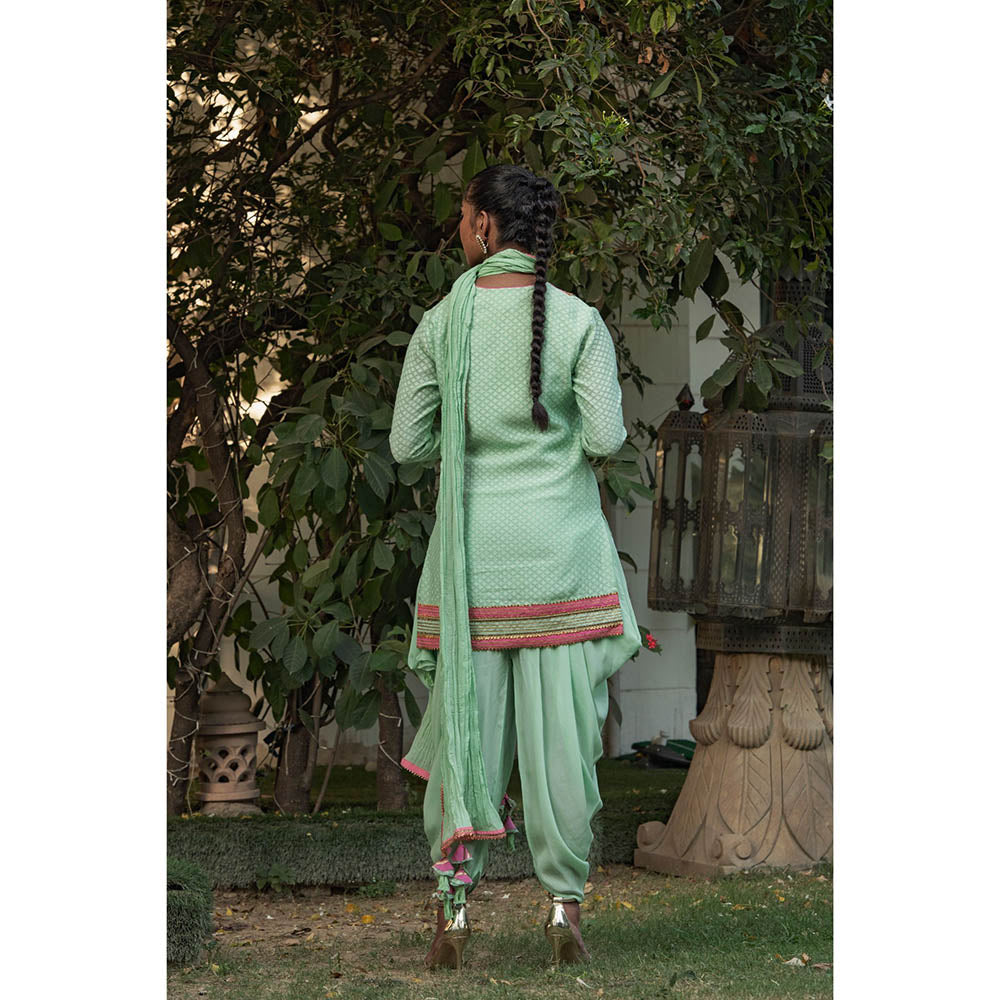 Nikasha Green Gota Work Kurta With Dhoti Pants & Dupatta (Set of 3)