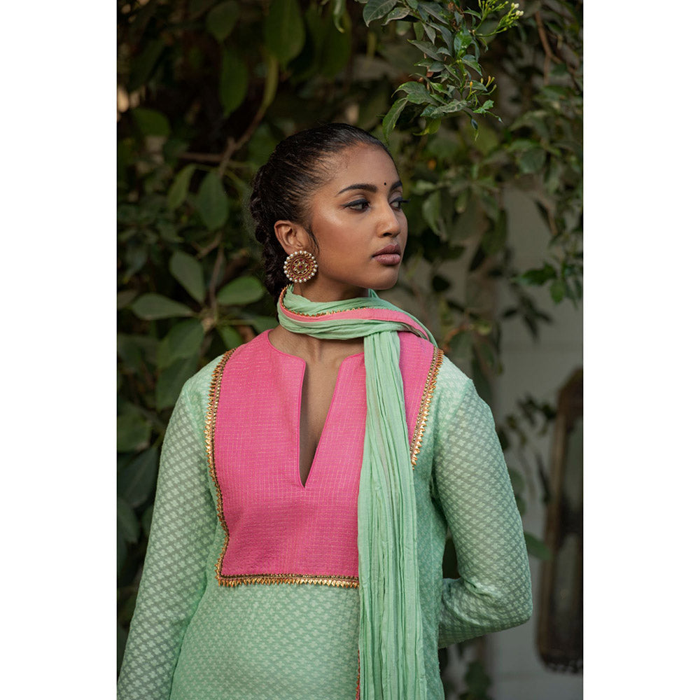 Nikasha Green Gota Work Kurta With Dhoti Pants & Dupatta (Set of 3)