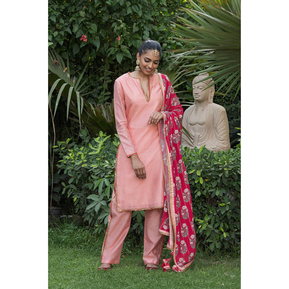 Nikasha Pink Gota Work Kurta With Pantd & Dupatta (Set of 3)