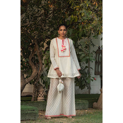 Nikasha White Woven Kurta With Palazzo (Set of 2)