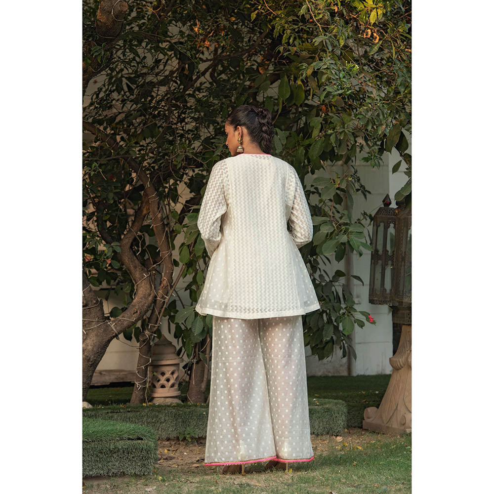 Nikasha White Woven Kurta With Palazzo (Set of 2)
