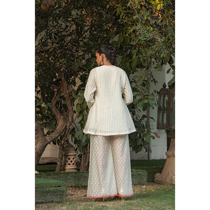 Nikasha White Woven Kurta With Palazzo (Set of 2)