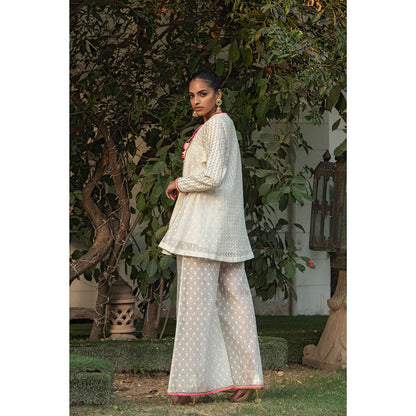Nikasha White Woven Kurta With Palazzo (Set of 2)