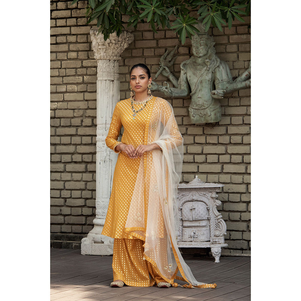 Nikasha Mustard Printed Kurta With Palazzo & Dupatta (Set of 3)