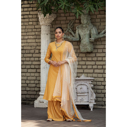 Nikasha Mustard Printed Kurta With Palazzo & Dupatta (Set of 3)