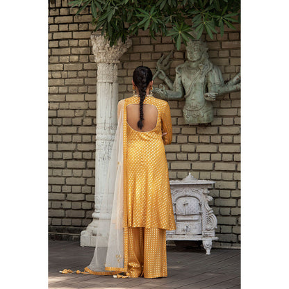 Nikasha Mustard Printed Kurta With Palazzo & Dupatta (Set of 3)