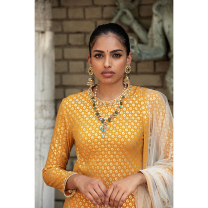 Nikasha Mustard Printed Kurta With Palazzo & Dupatta (Set of 3)