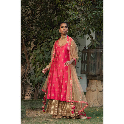 Nikasha Pink Printed Kurta With Sharara Pants & Dupatta (Set of 3)