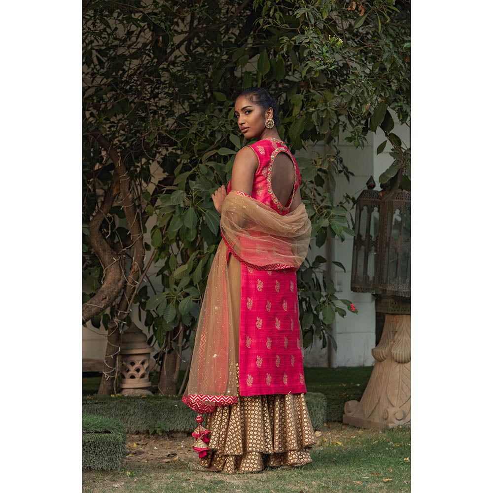 Nikasha Pink Printed Kurta With Sharara Pants & Dupatta (Set of 3)
