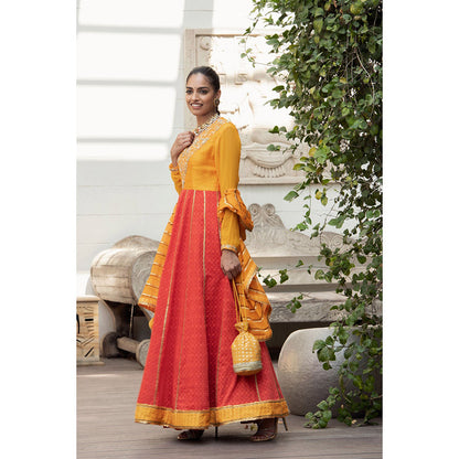 Nikasha Red Embroidered Anarkali Kurta With Churidar & Dupatta (Set of 3)