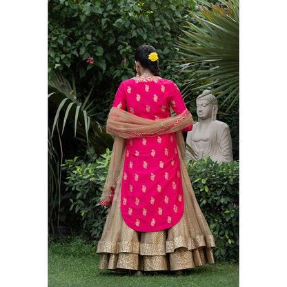 Nikasha Pink Printed Kurta With Lehenga & Dupatta (Set of 3)