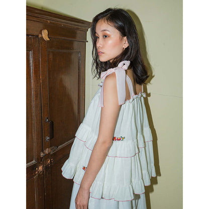 Nikasha Bulbul White Tie Up Ruffled Top