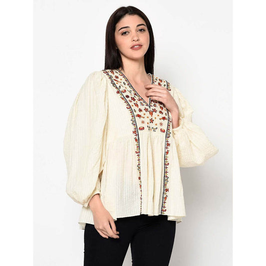 Nikasha Bulbul Seersucker Cotton Embroidered Top