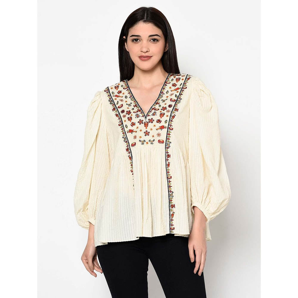 Nikasha Bulbul Seersucker Cotton Embroidered Top