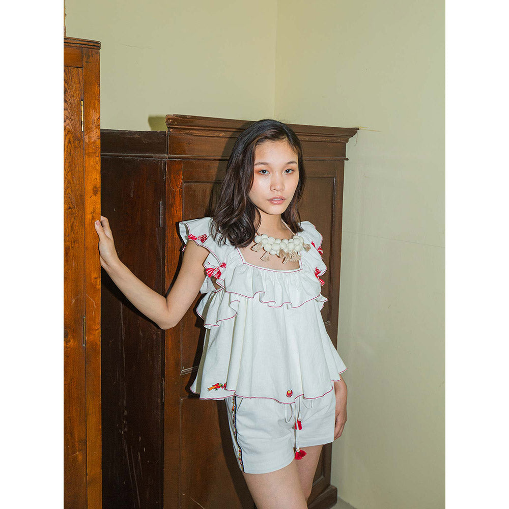 Nikasha Bulbul Hand Woven Cotton Ruffled Top