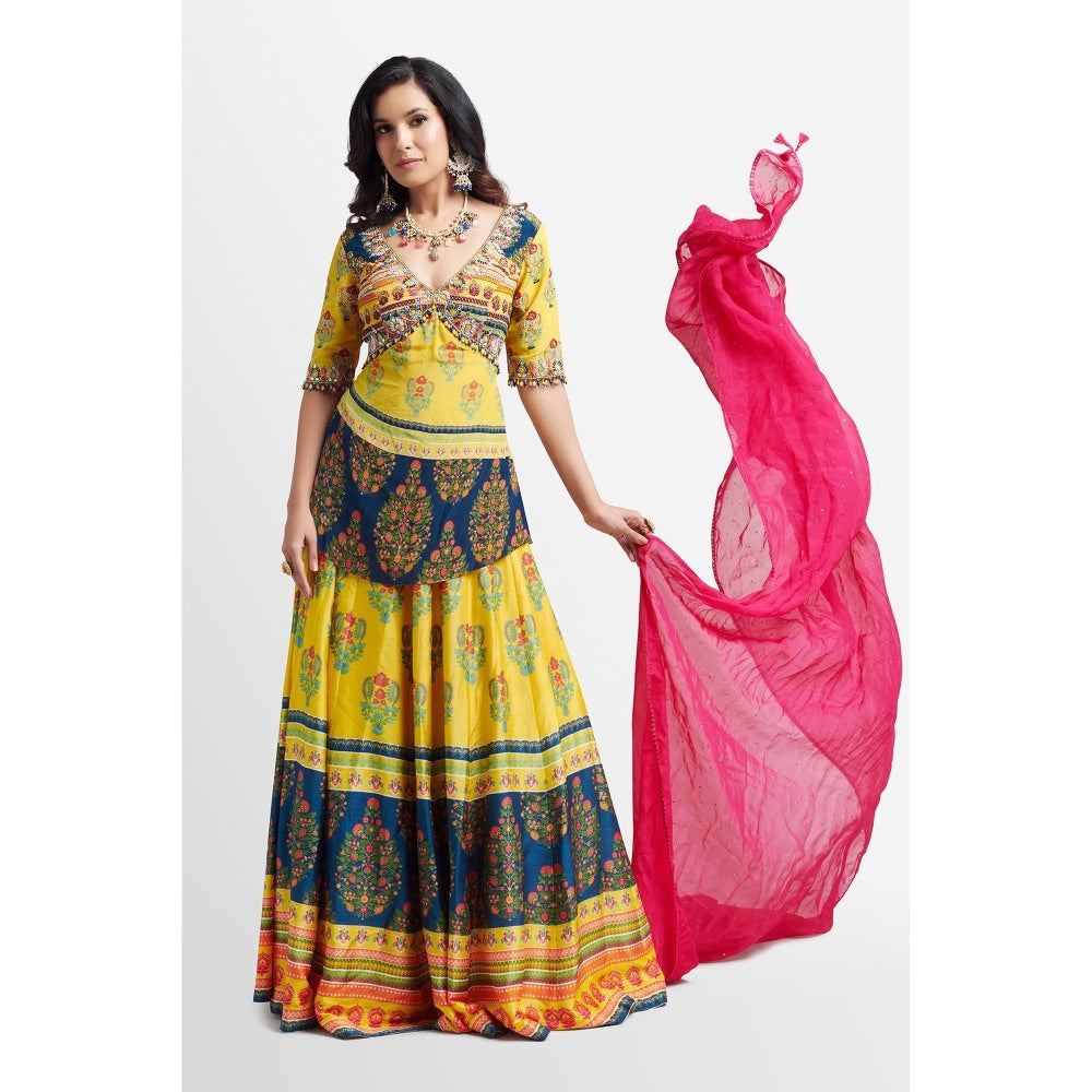 Nikkie J Aboli Printed Embellished Kurta with Lehenga and Dupatta (Set of 3)