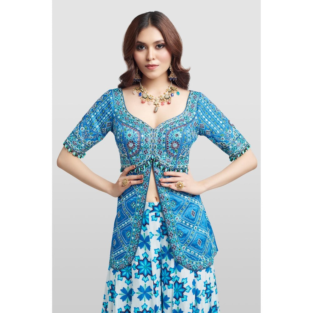 Nikkie J Amoli Printed Embellished Kurta with Lehenga and Dupatta (Set of 3)