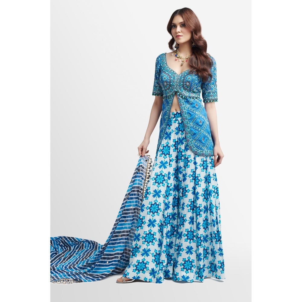 Nikkie J Amoli Printed Embellished Kurta with Lehenga and Dupatta (Set of 3)