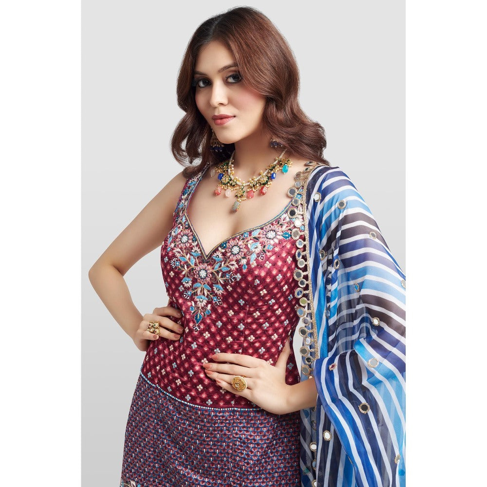 Nikkie J Inara Printed Embellished Kurta with Sharara and Dupatta (Set of 3)