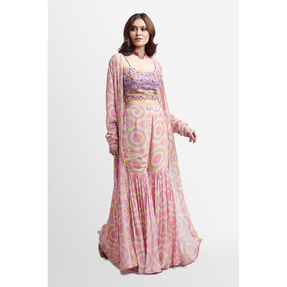 Nikkie J Jearra Printed Embellished Bustier with Sharara and Dupatta (Set of 3)