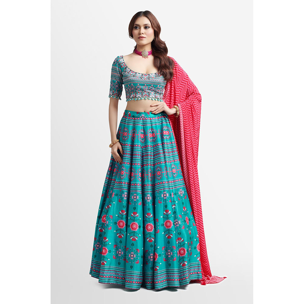 Nikkie J Alyssa Printed Embellished Blouse with Lehenga and Dupatta (Set of 3)