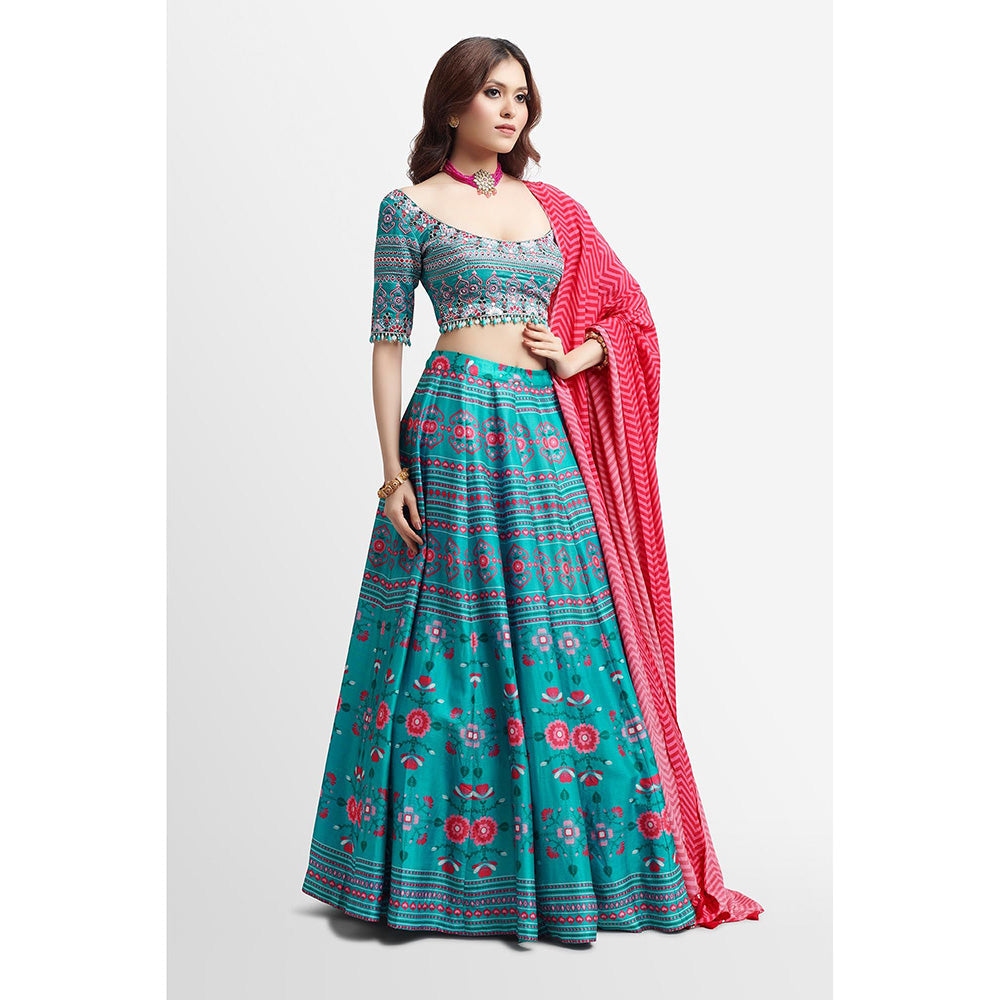 Nikkie J Alyssa Printed Embellished Blouse with Lehenga and Dupatta (Set of 3)