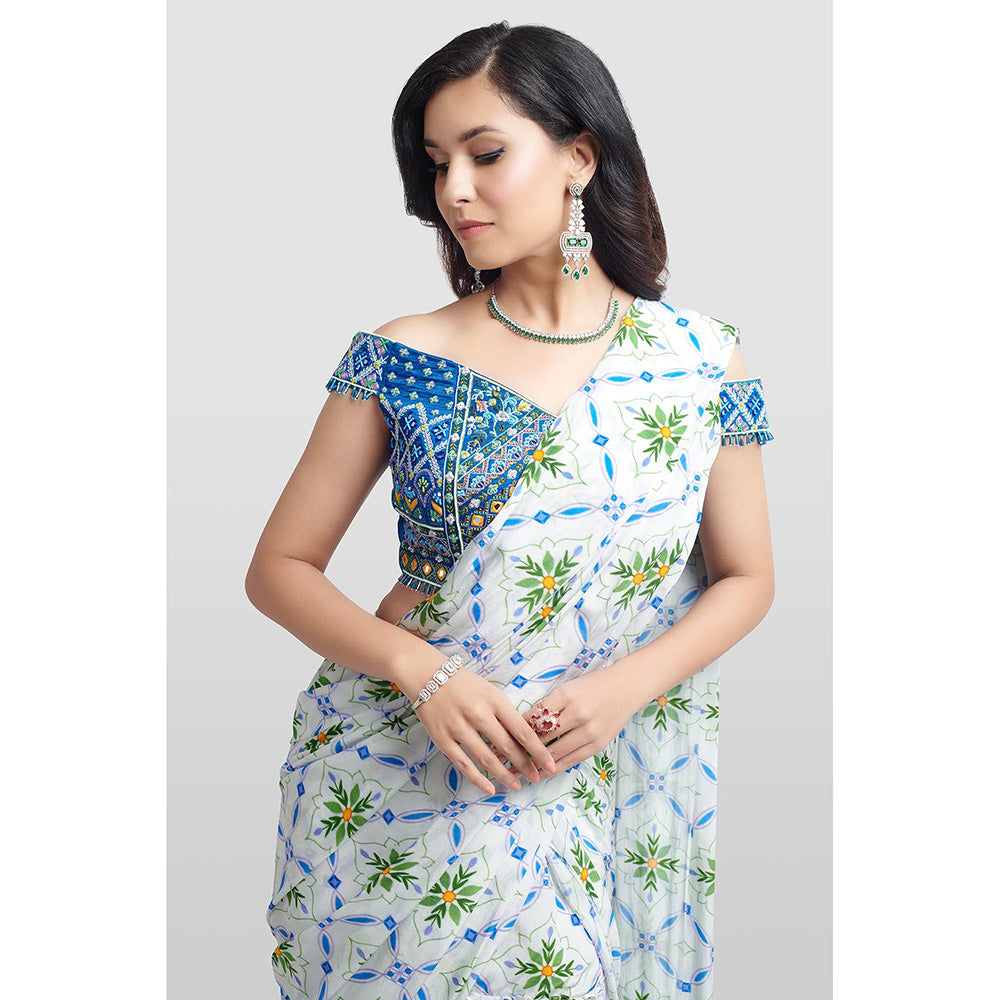 Nikkie J Mahira Embellished Pre Drape Saree with Stitched Blouse