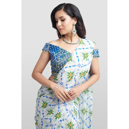 Nikkie J Mahira Embellished Pre Drape Saree with Stitched Blouse