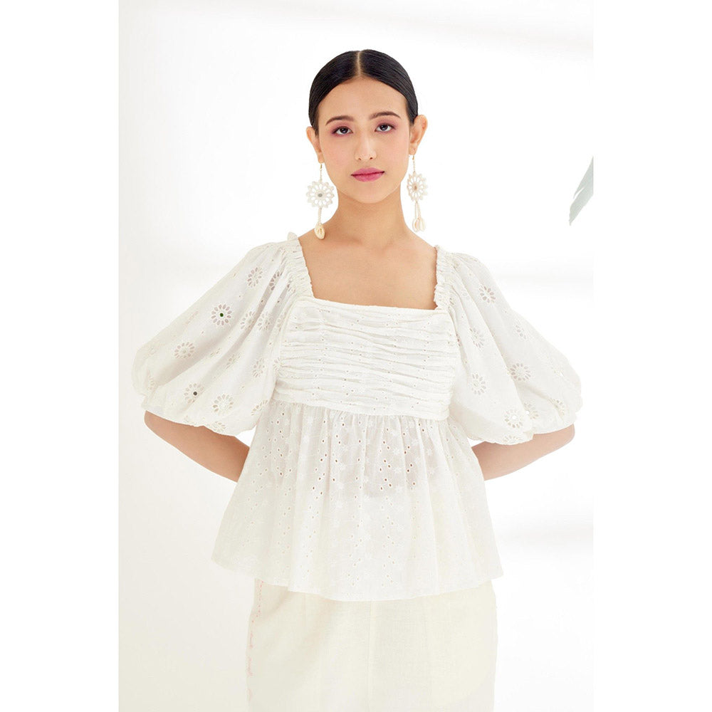 Nikasha White Self Design Top