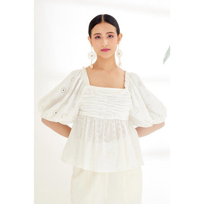 Nikasha White Self Design Top