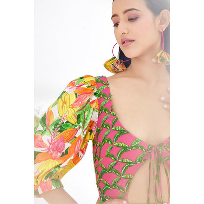 Nikasha Multi-Color Hand Painted Banana Fruit Print Cut Out Dress