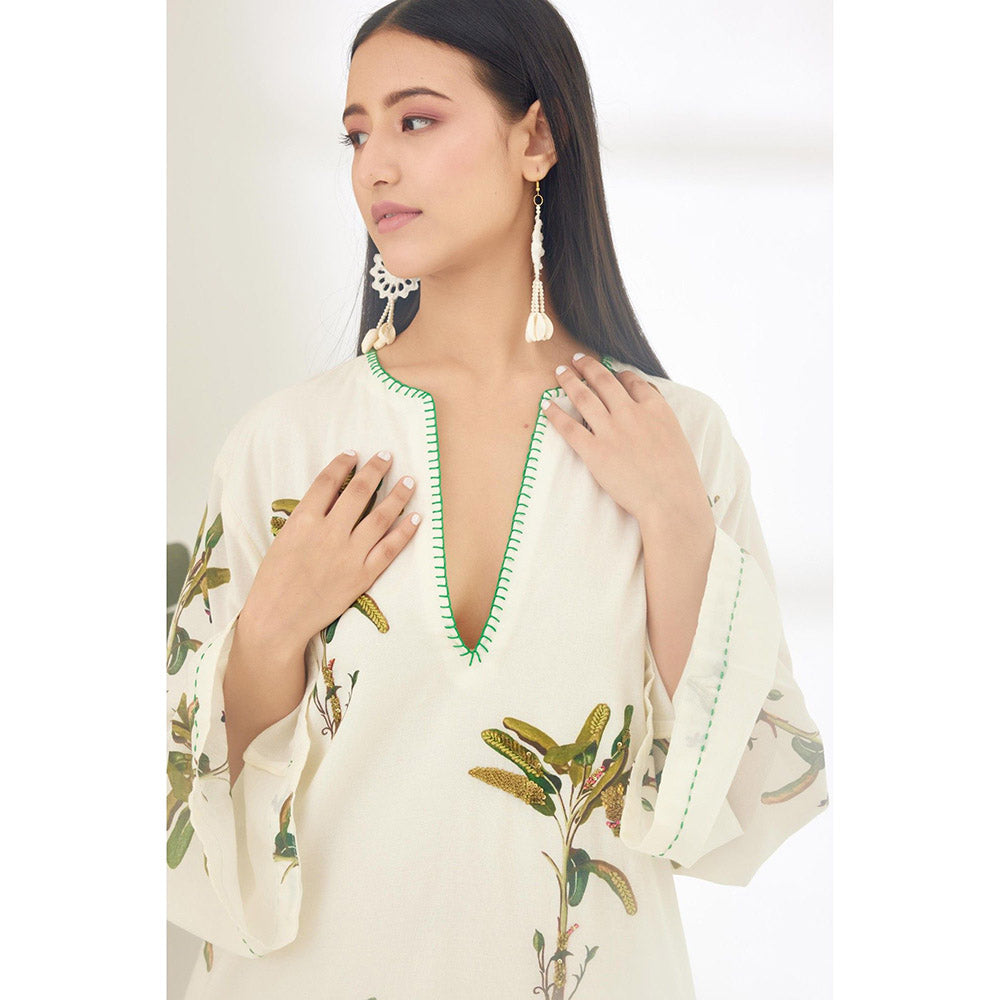 Nikasha Off White Hand Painted Banana Tree Print Maxi Dress