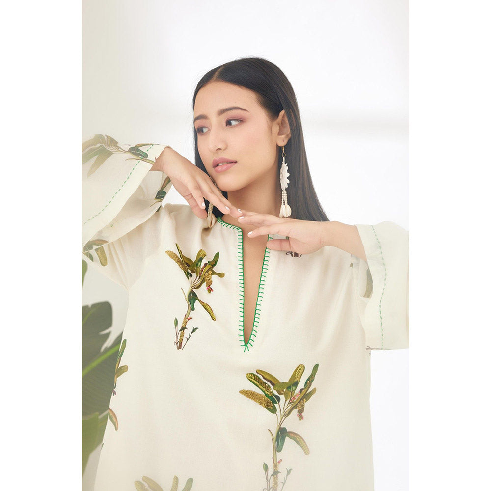 Nikasha Off White Hand Painted Banana Tree Print Maxi Dress