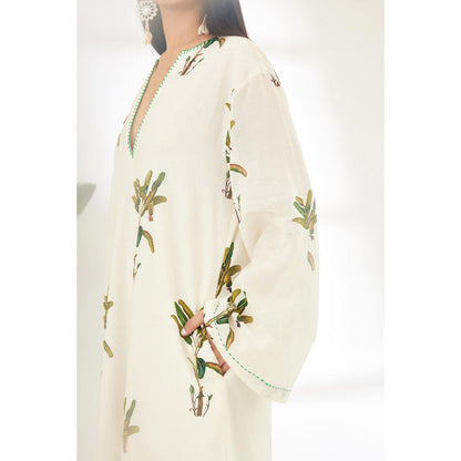 Nikasha Off White Hand Painted Banana Tree Print Maxi Dress