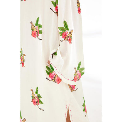 Nikasha Off White Hand Painted Cheetah Print Midi Dress