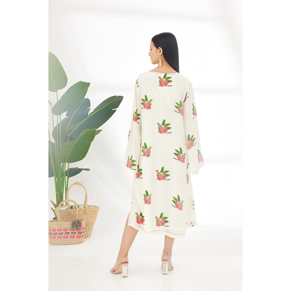 Nikasha Off White Hand Painted Cheetah Print Midi Dress