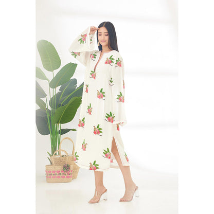 Nikasha Off White Hand Painted Cheetah Print Midi Dress