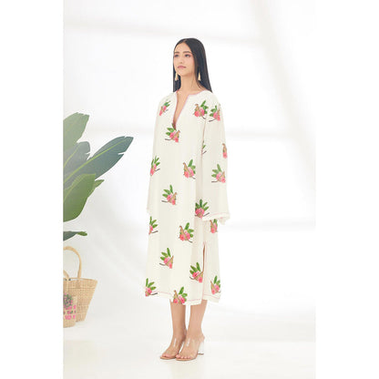 Nikasha Off White Hand Painted Cheetah Print Midi Dress