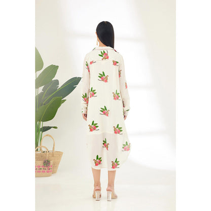 Nikasha Off White Hand Painted Cheetah Print Shirt Midi Dress