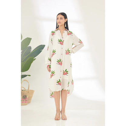 Nikasha Off White Hand Painted Cheetah Print Shirt Midi Dress