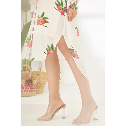 Nikasha Off White Hand Painted Cheetah Print Shirt Midi Dress